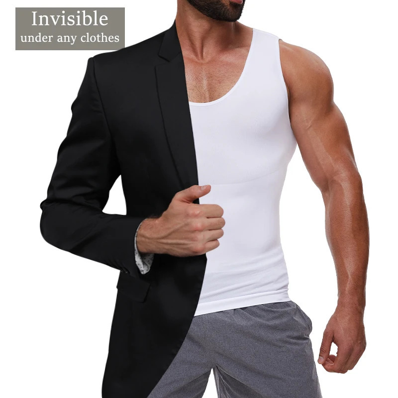Compression Shirts Men Tummy Control Shapewear Compression Shirt Flat Belly Abdomen Slim Vest Waist Trainer Fitness Workout 250409