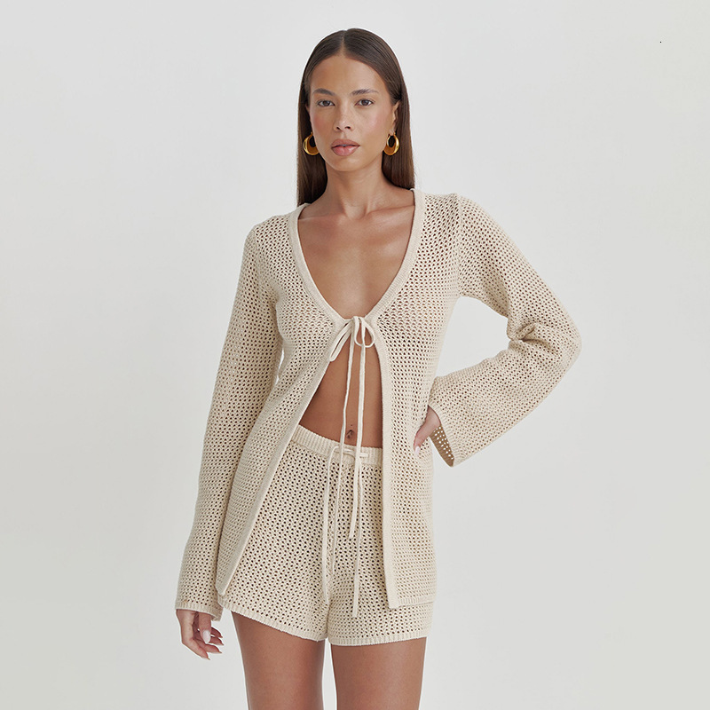 2024 Autumn New Beach Womens Solid Color Sexy Knitted Beach Bikini Swimsuit Womens Dress