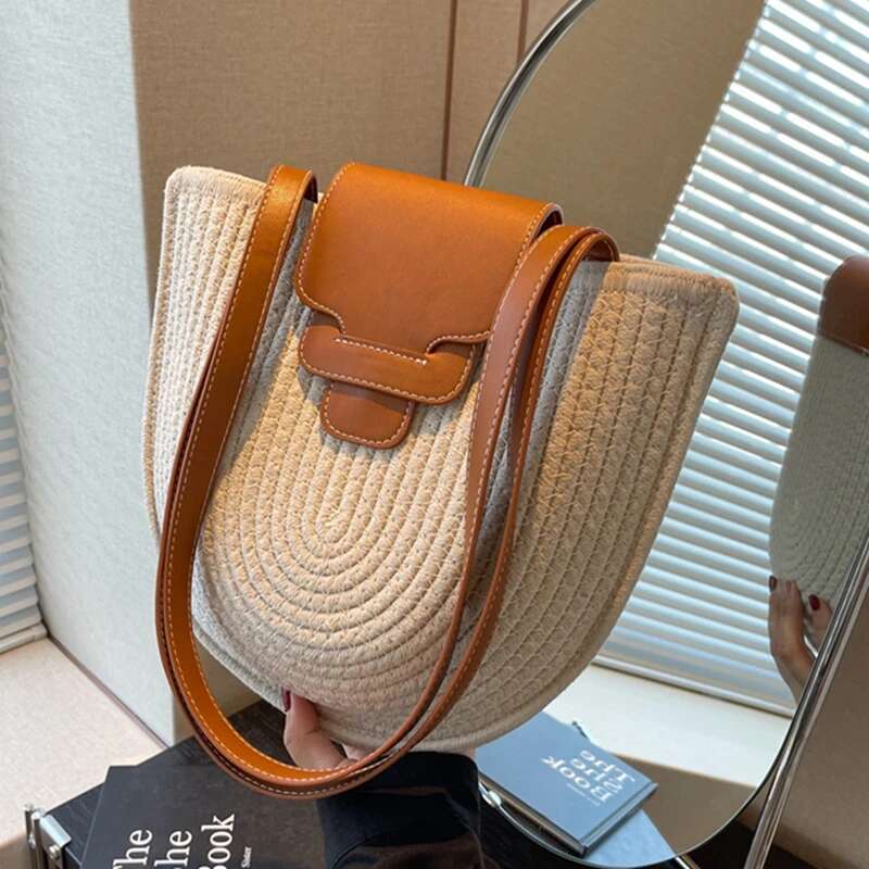 Large Capacity Beach Shopping Design Shoulder Women Handmade Cotton Thread Woven Handbag Summer Travel Bag