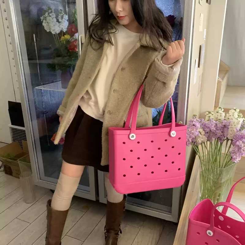 Fashion Beach Bag Rubber Waterproof Basket Large Capacity Summer Storage Shoulder Handbag Kid Beach Bogg Bag