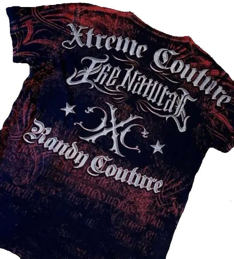 Xtreme Couture Sacred Wings Men's Retro Garbage Style Pattern Gothic Street Fashion T-shirt Short Sleeve