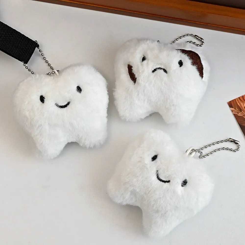 Cute teeth plush keychain cartoon smart teeth pendant soft filled keychain car keyring back bag decoration jewelry giftXJ250409
