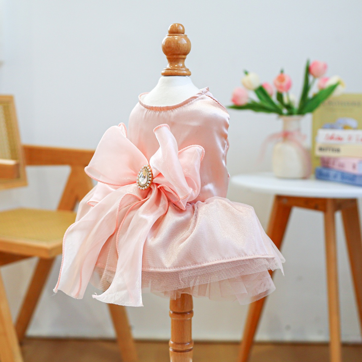 Fancy Dog Dress , Embroidered Dog Wedding Dress, Bow Puppy Clothes for Small pet Girl Multi-Layer Lace Cat Outfit wedding pink