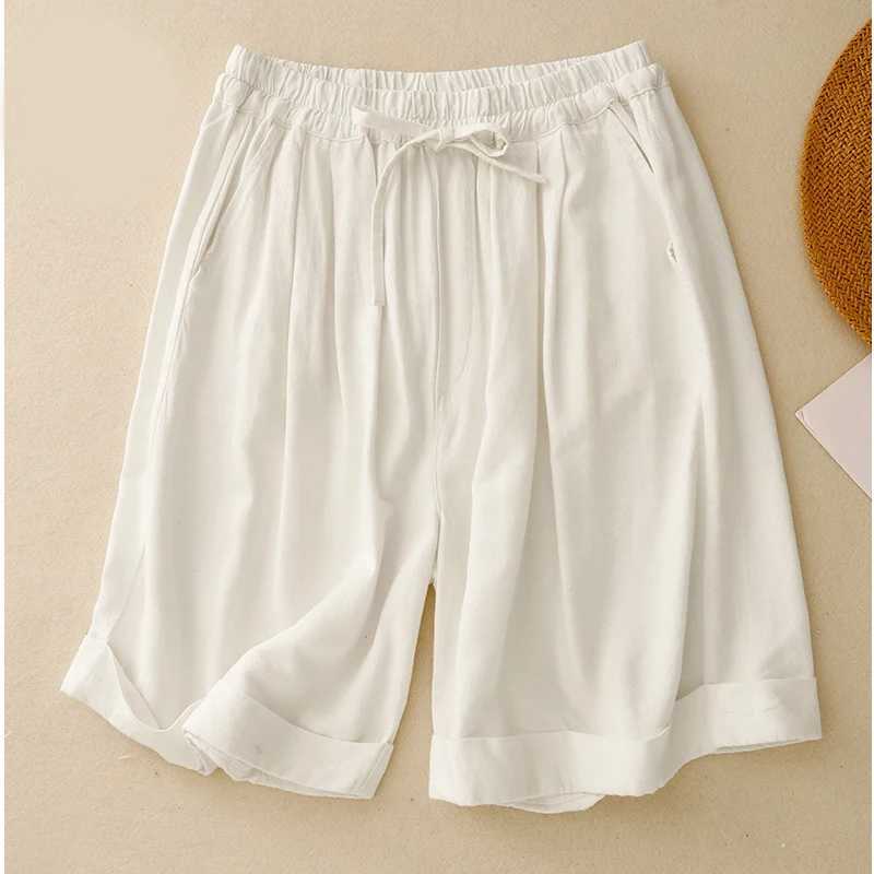 Summer new Artistic Simple Drystring High Waist Pants womens Japanese style fashionable and chic wide leg casual shortsXJ250403