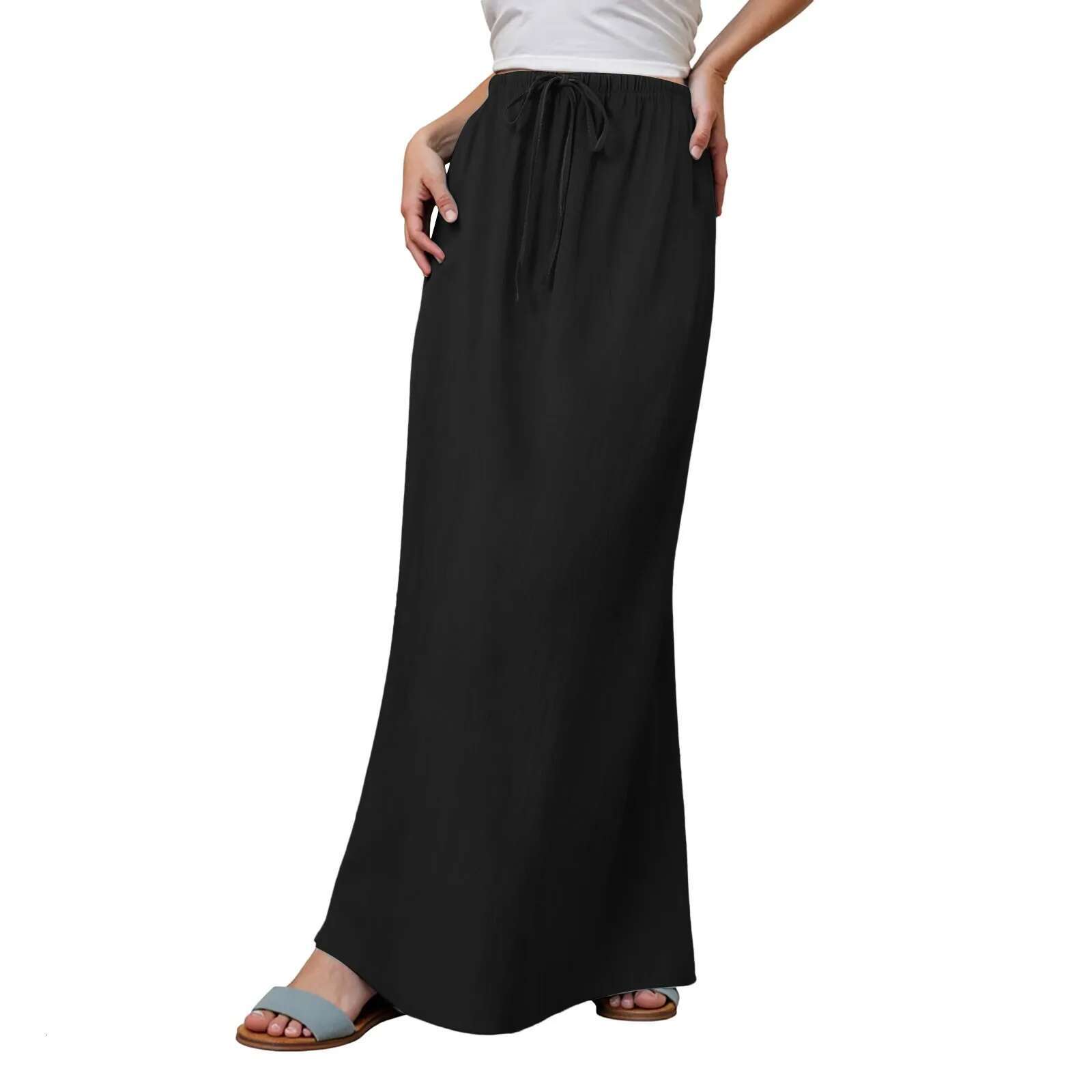 Dongdumaoyi Linen Maxi Skirts For Women Trendy Summer Comfy Drawstring Waist A Line Cute Vacation Boho Long Flowy Tube Skirt Sexy