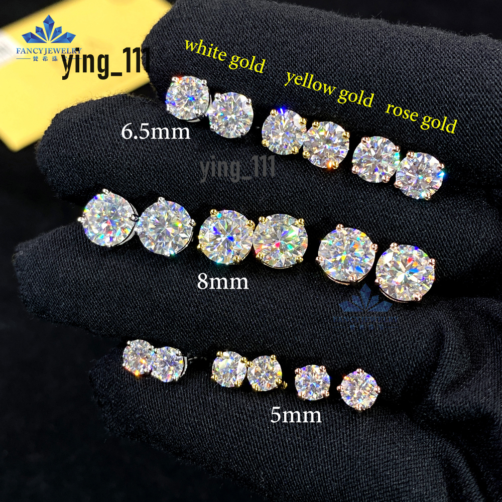 Hot Selling Screw Back VVS Moissanite Earrings Hip 925 Sterling Silver 5mm 6.5mm 8mm Solitaire Stud Moissanite Earring