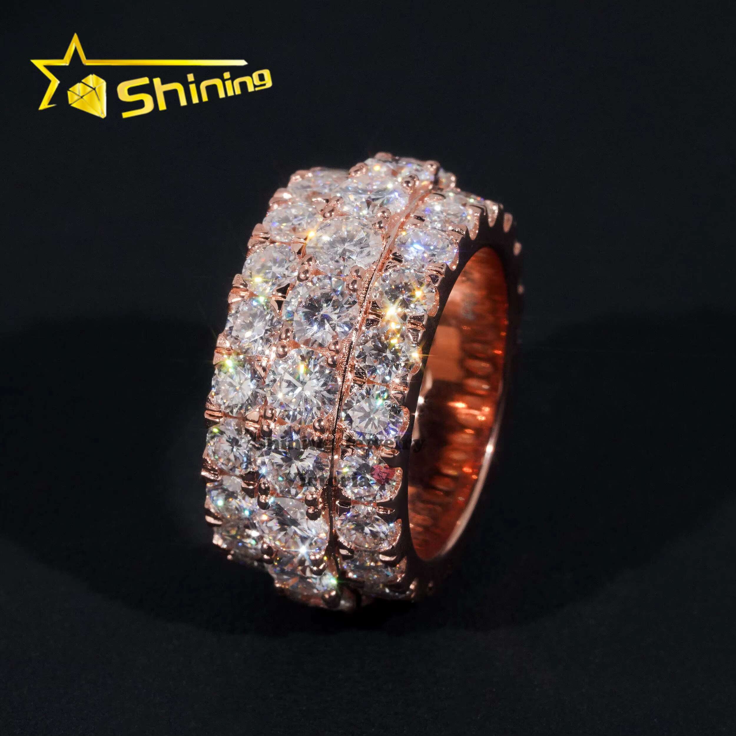 Factory Wholesale Price Custom Fine Jewelry 925 Sterling Silver Iced Out Moissanite Hip Hop Men Ring Eturnity Band Ring