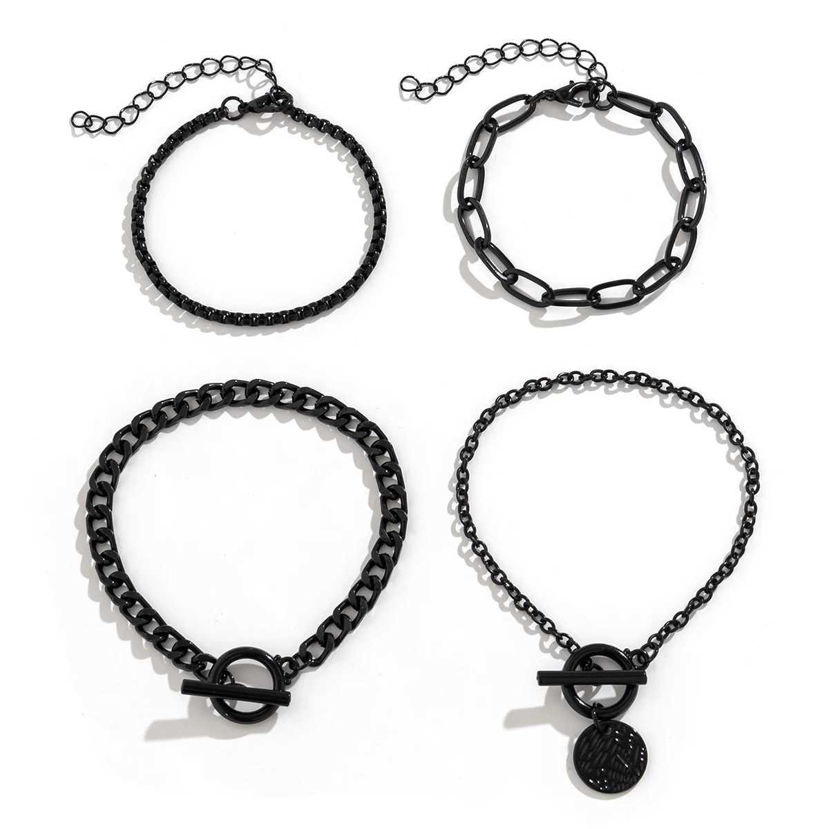 Salircon Gothic Metal Black Paint Box Chain Bracelet Simple Mti Layer Buckle Bracelet For Wen Punk Hip Hop Jewelry GiftC250408