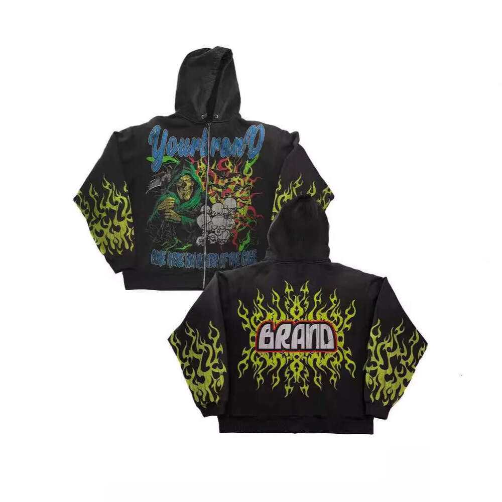 American street trend new Y2K printed unisex zipper loose hooded sweatshirt gift for man