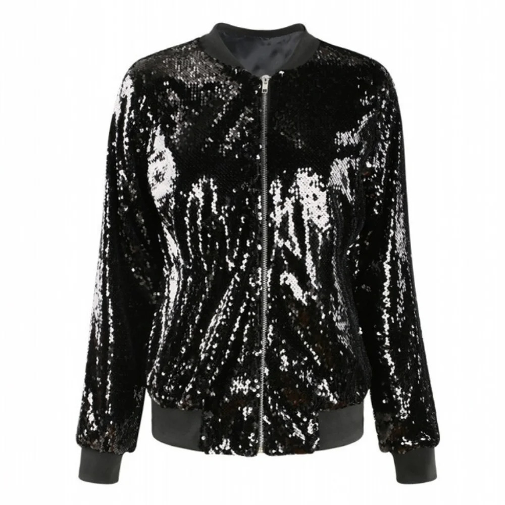Womens autumn sequin jacket loose baseball stage performance shiny top Casacos Feminino y womens 250409