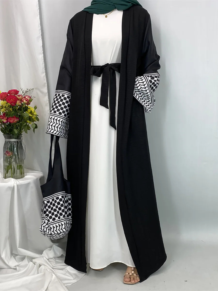 Ramadan Ka Palestinian Abaya Dubai y kimono with bag Islamic Kaftan Muslim womens long dress Caftan Marocain robe 250409