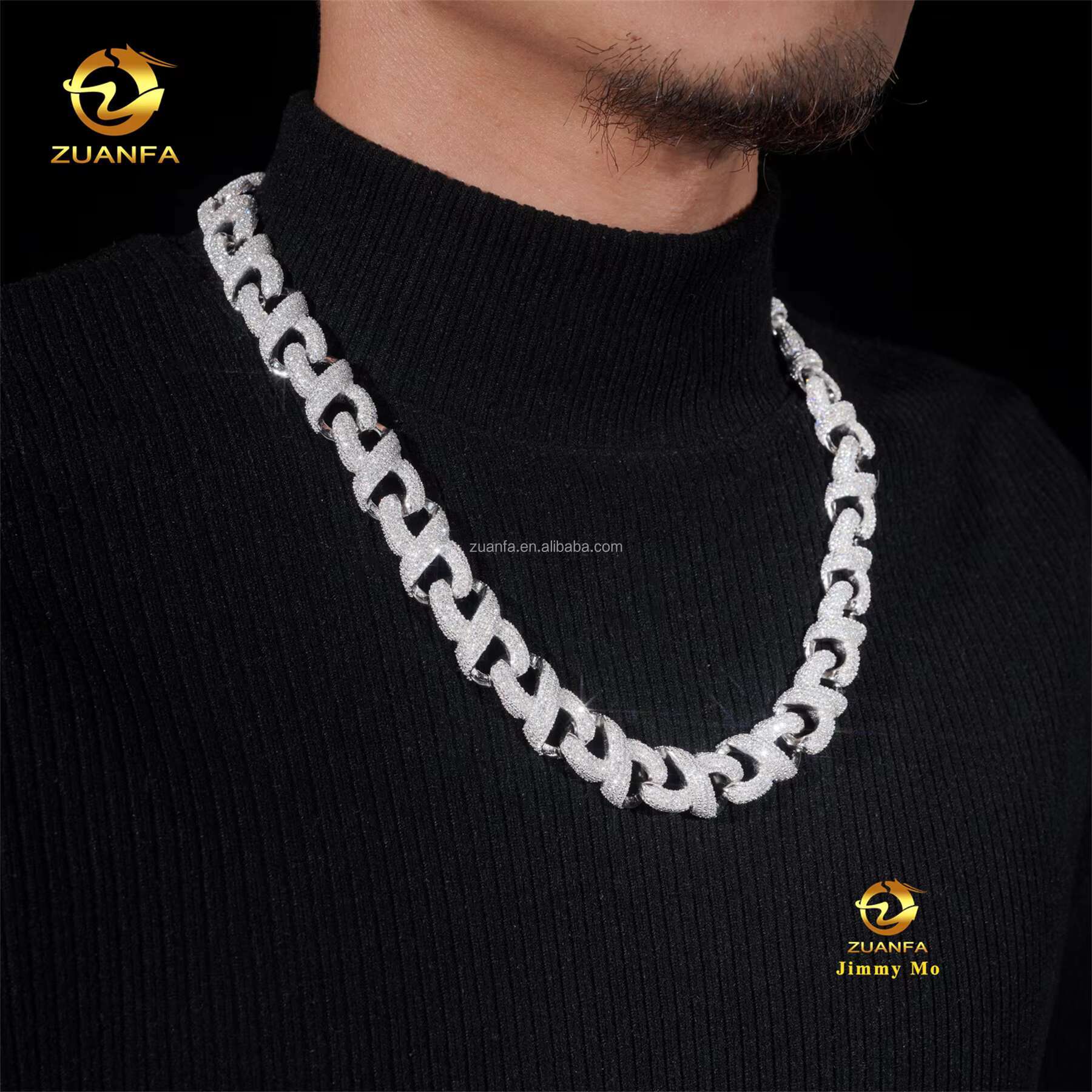 Custom Made 15mm Big Guy Rapper Jewelry GRA S925 Silver Iced Out Hip Hop Moissanite Diamond Miami Cuban Link Infinity Chain