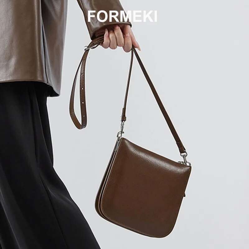 Formeki Genuine Leather Ins Fashion Crossbody Concise Vintage Square Underarm Design Ladies Female Bag