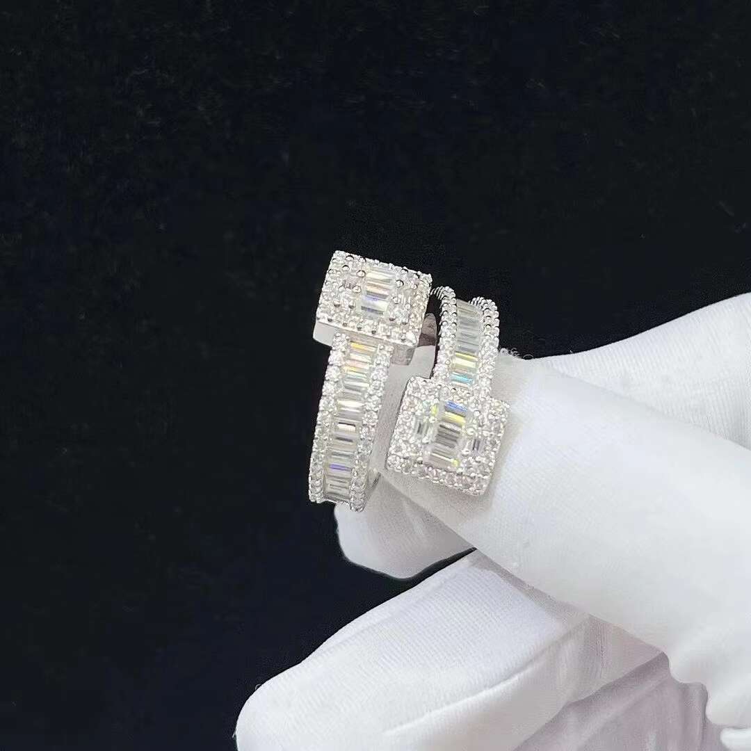 925 Silver Ring Hip Hop Baguette Cut VVS Moissanite Women Ring Men Luxury Party Jewelry