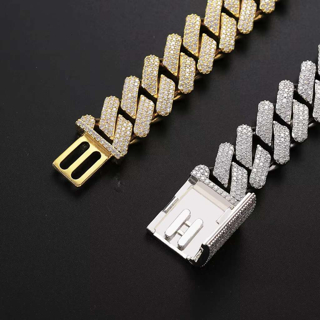 Hip Hop Fine Jewelry Men 20mm Chunky Miami Cuban Chain Cubic Zircon Brass 14k Gold Plated Thick Prong Cuban Link Chain Necklace
