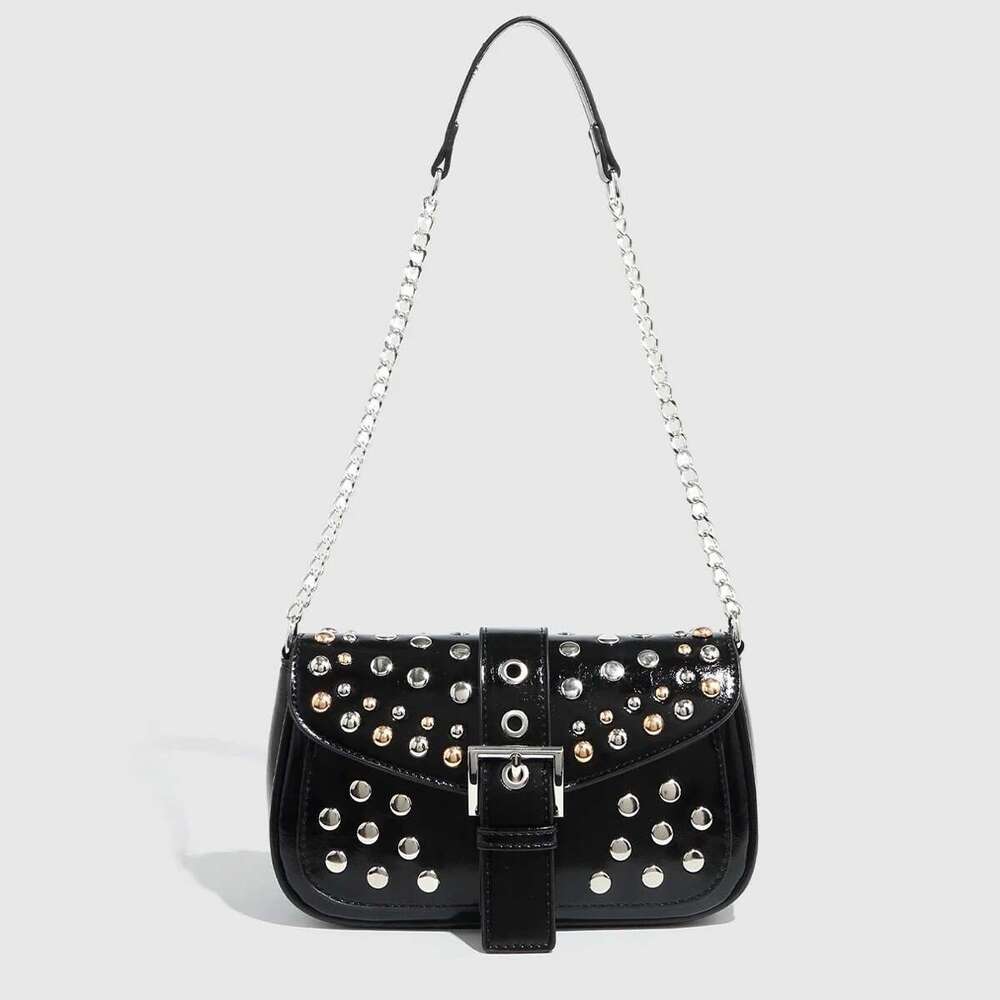 2025 Fashion Rivet Punk Style Chain Square Bag,Tortoiseshell Hundred Saddle Bag,Pu Small Fragrance Shoulder Bag