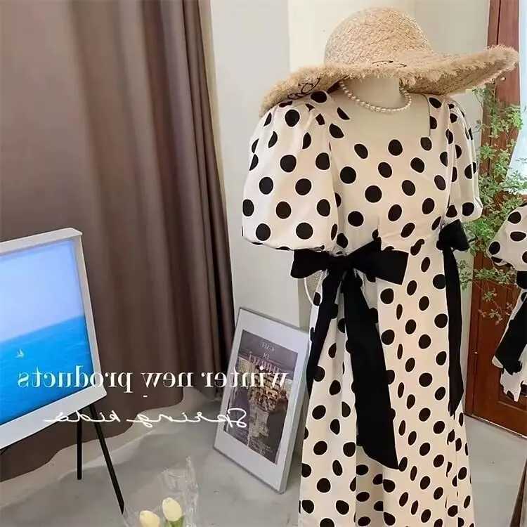 Match Family Dress 2024 Point Mother Daughter Dress Short Sleeve Girl Big Sister Mother Child Family Match Dress S2548