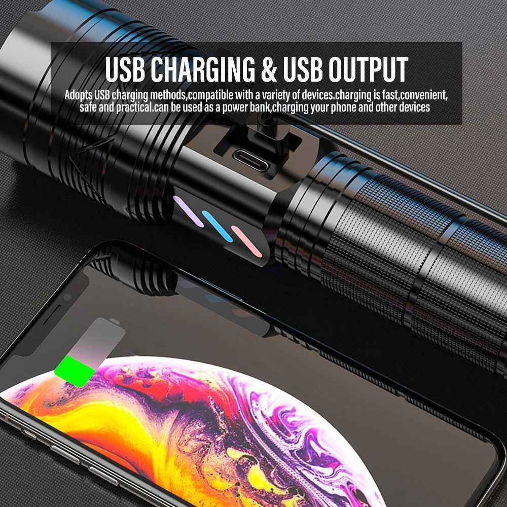 High power strong light long-distance LEP flash USB charging 26650 lithium battery outdoor telescopic zoom ultra bright flashlight Y250409