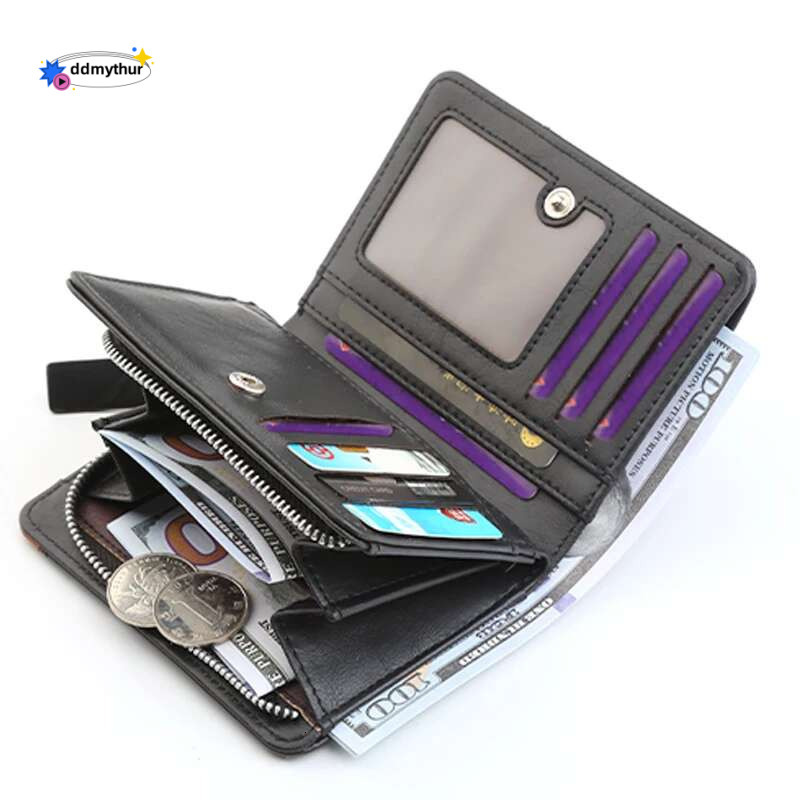 New Men Large Capacity Wallet With Zipper Coin Pocket Pu Leather Vintage Male Short Money Purse Card Holder ddmythur