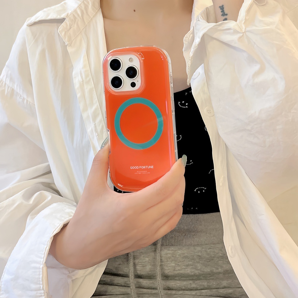 Orange Green Magnetic Material Phone Case Compatible with iPhone 17/16 Pro Max Simple Solid Color Case iPhone 15/14 Pro
