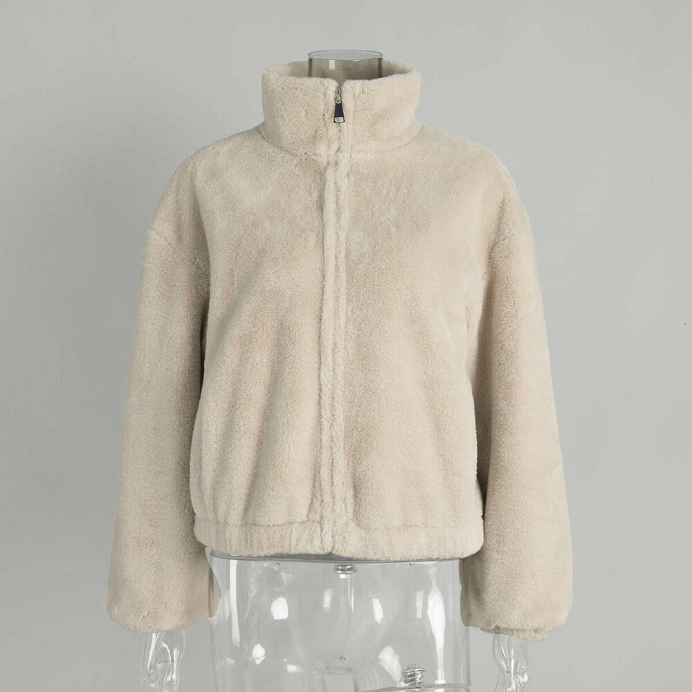 Stand Collar 2025 Autumn Winter New Zipper Warm Plush Jacket for Women cape real fur