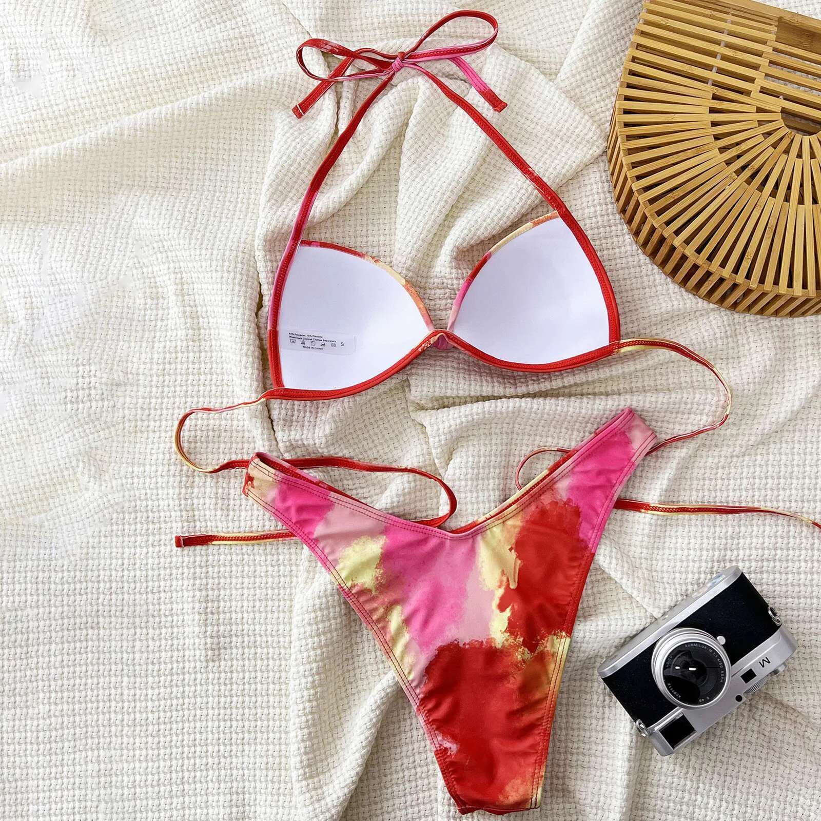 Dongdumaoyi Tie Dye Halter Bikini Women Swimwear Female Swimsuit Two Pieces Set Bra Cup High Leg Cut Bather Bathing Suit Swim Wear