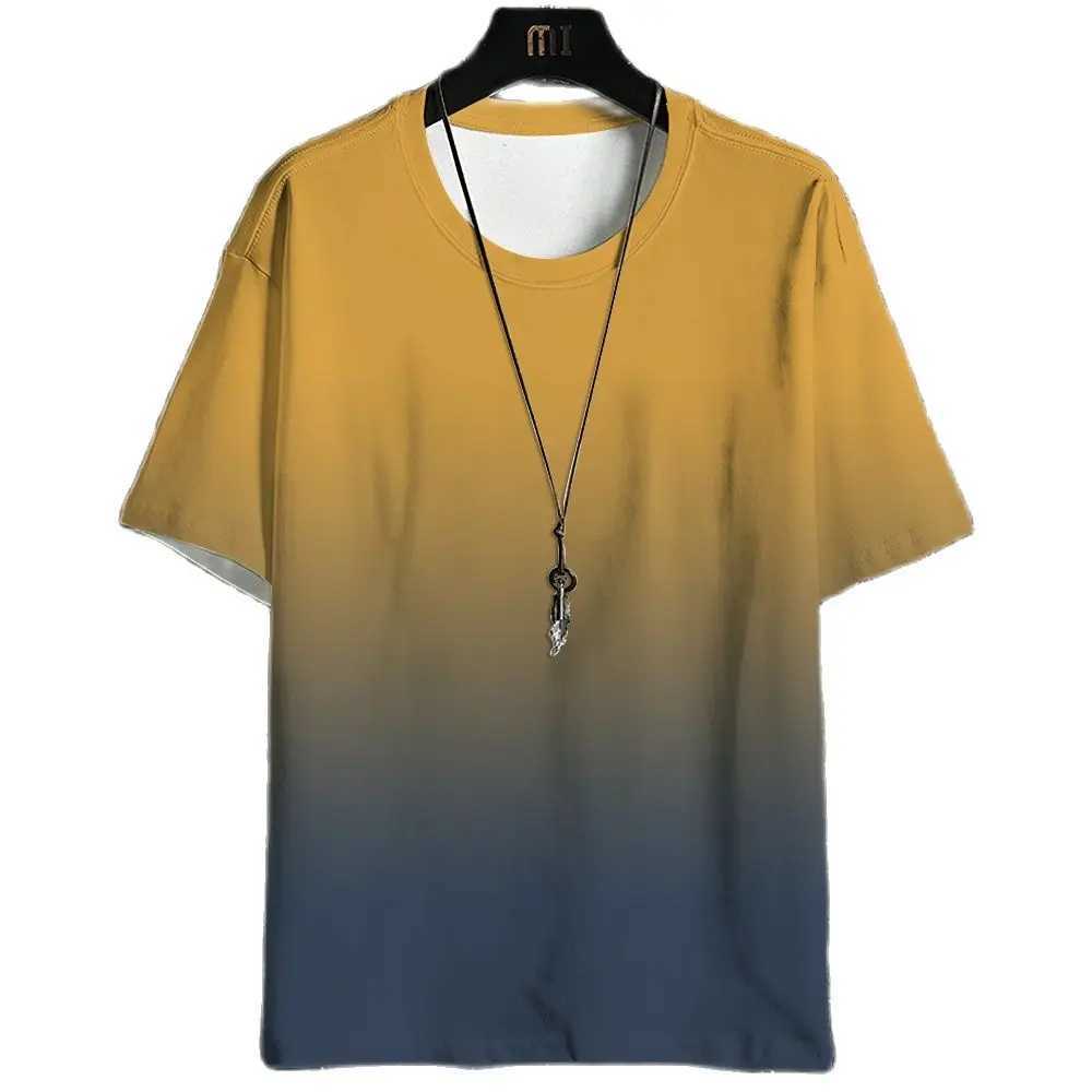 Hip hop loose mens street T-shirt casual classic 2023 summer short sleeved O-neck gradient T-shirt oversized fashionable top-level T-shirtXJ250409