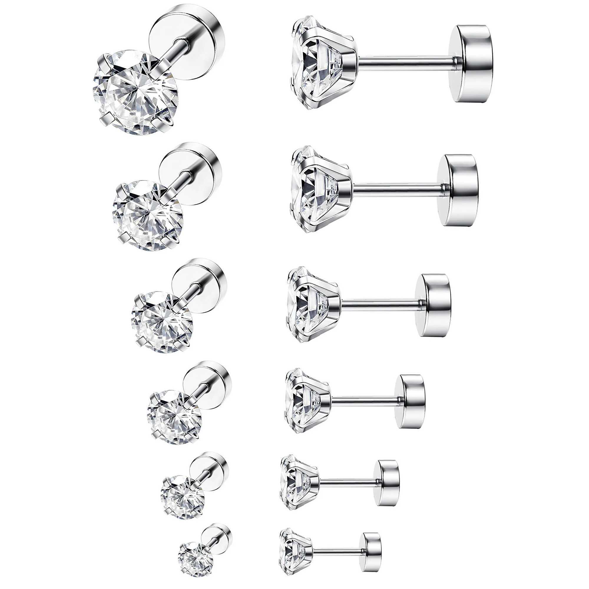 3-8mm Small Black Silver Color Earrings Stone CZ Crystal Ear Studs Surgical Steel Cubic Zirconia Helix Earring Women Accessories Z250408