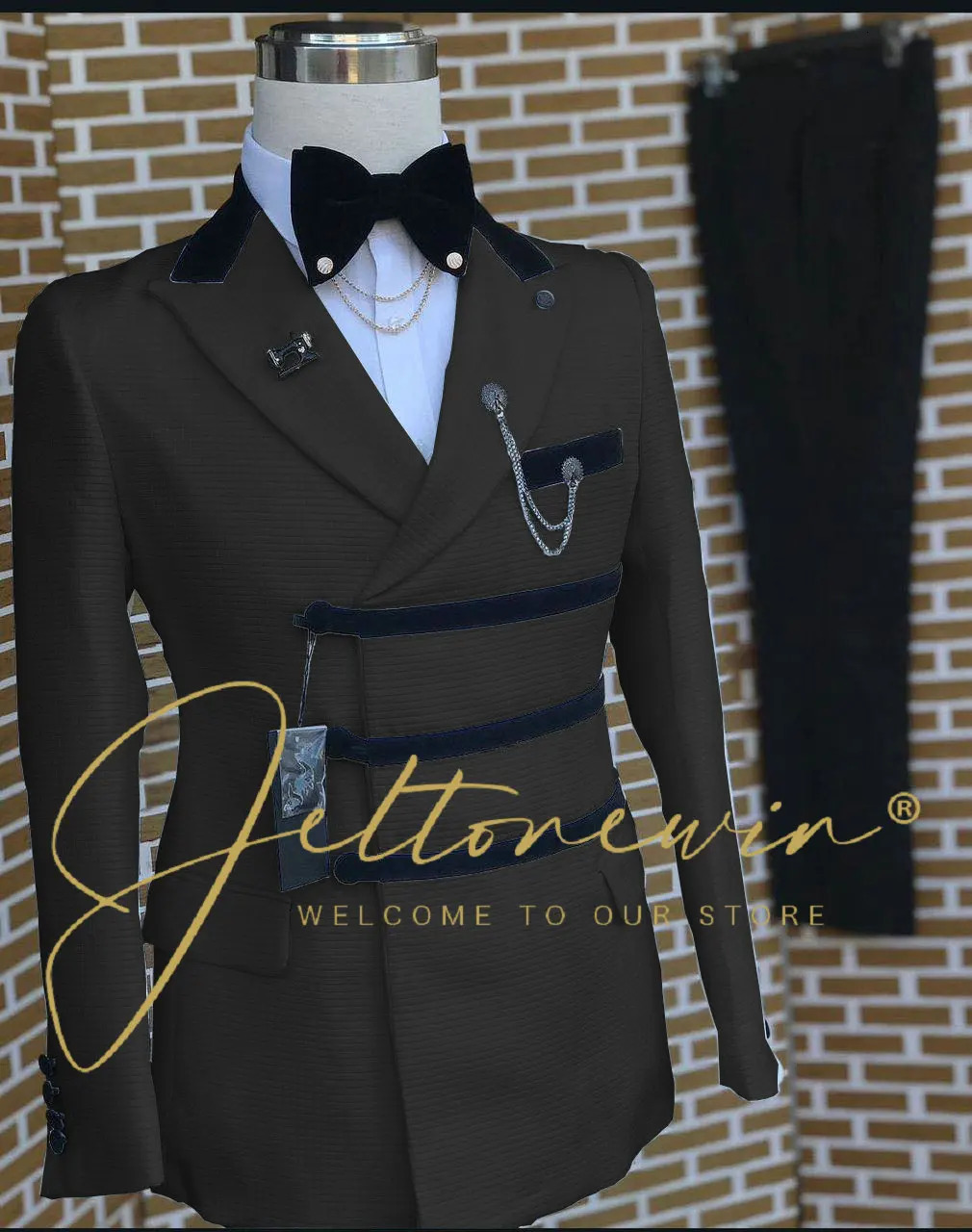 Fashionable wedding mens slim fit top lapel jacket pants 2-piece business casual dress formal dress mens dress 250408