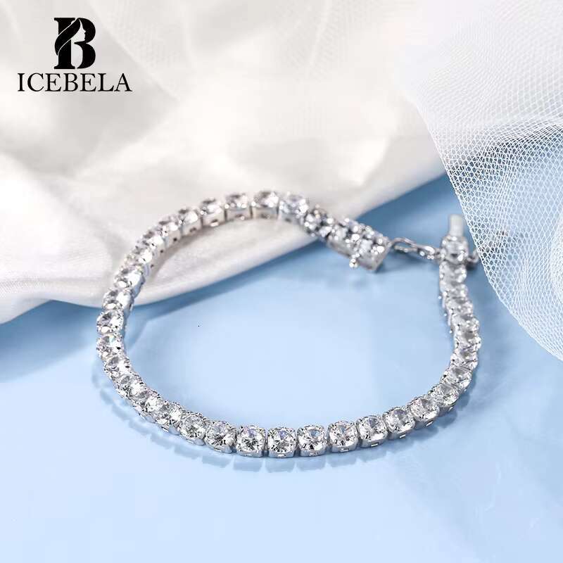 ICEBELAR High Quality Real 925 Sterling Silver 4mm Cubic Zircon Diamond Tennis Bracelet for Women Men