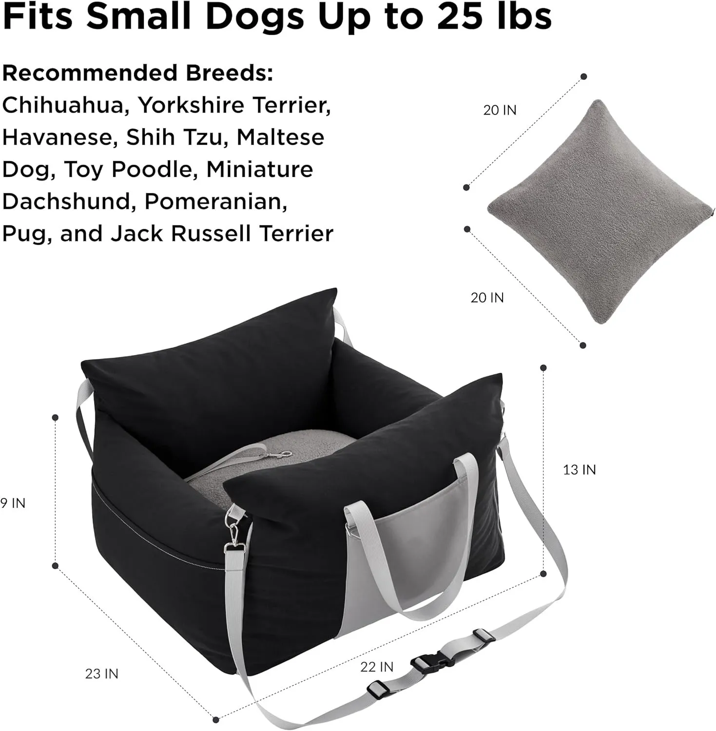 Small Dog Car Seat Waterproof Dog Booster Seat for Car with Storage Pockets, Clip-On Safety Leash and Thickened Memory Foam Filling, Pet Travel Carrie