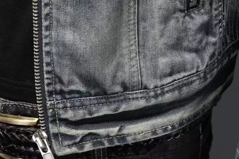 Mens denim jacket zipper ultrathin casual solid collar full set of regular winter 250409