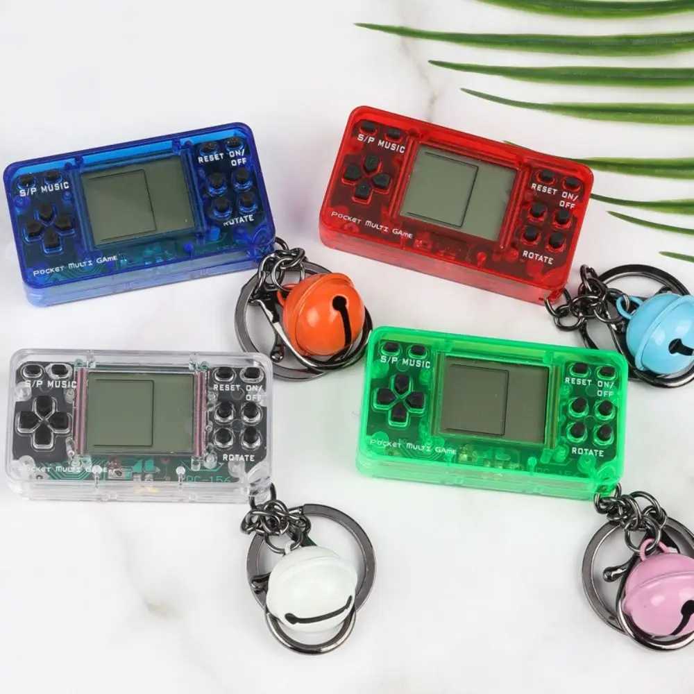1 mini handheld game console backpack keychain blue retro game console with bell keyXJ250409