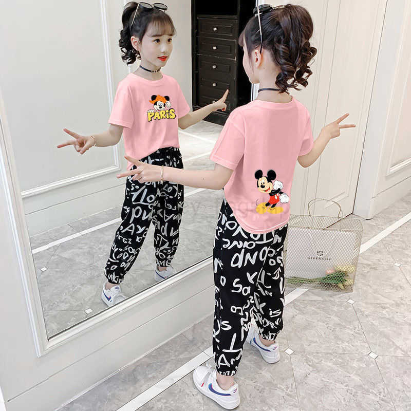 Disney Girls Summer Set 2025 New Two piece Nine piece Pants Korean Edition Western Girls Summer Set Short Sleeve Fashion SetXJ250409