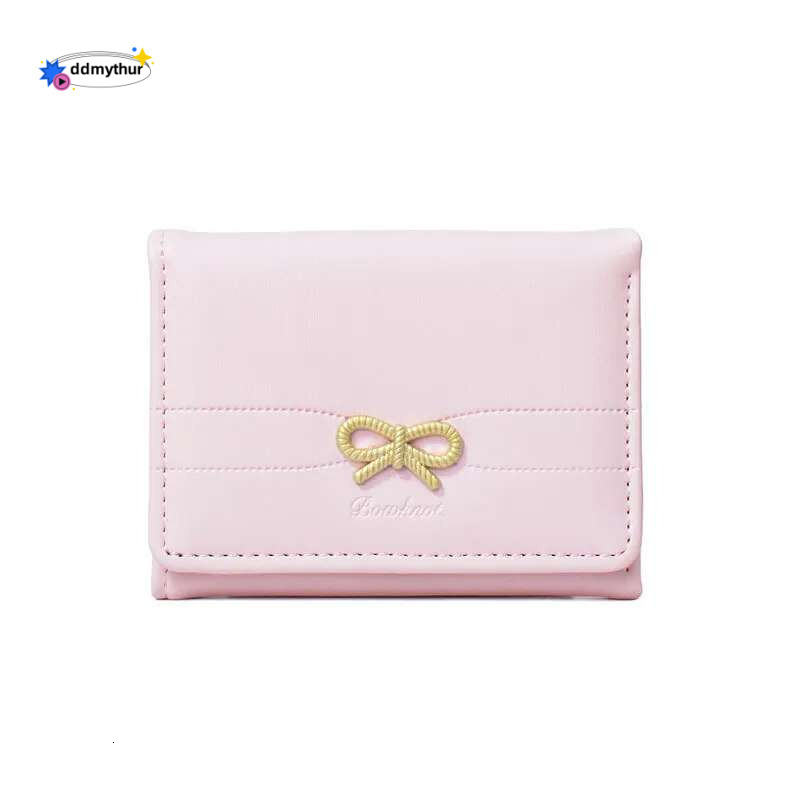 Fashion Wallets Girls Cute Bow Small Wallet Aesthetic Card Holder Classic Three Fold Purse For Women Student Simple Coin Pouch ddmythur