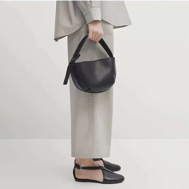 Jer Strick New Women's Fashion Genuine Leather Retro Casual Shoulder Crossbody Cowhide Simple Half Moon Hand Bags