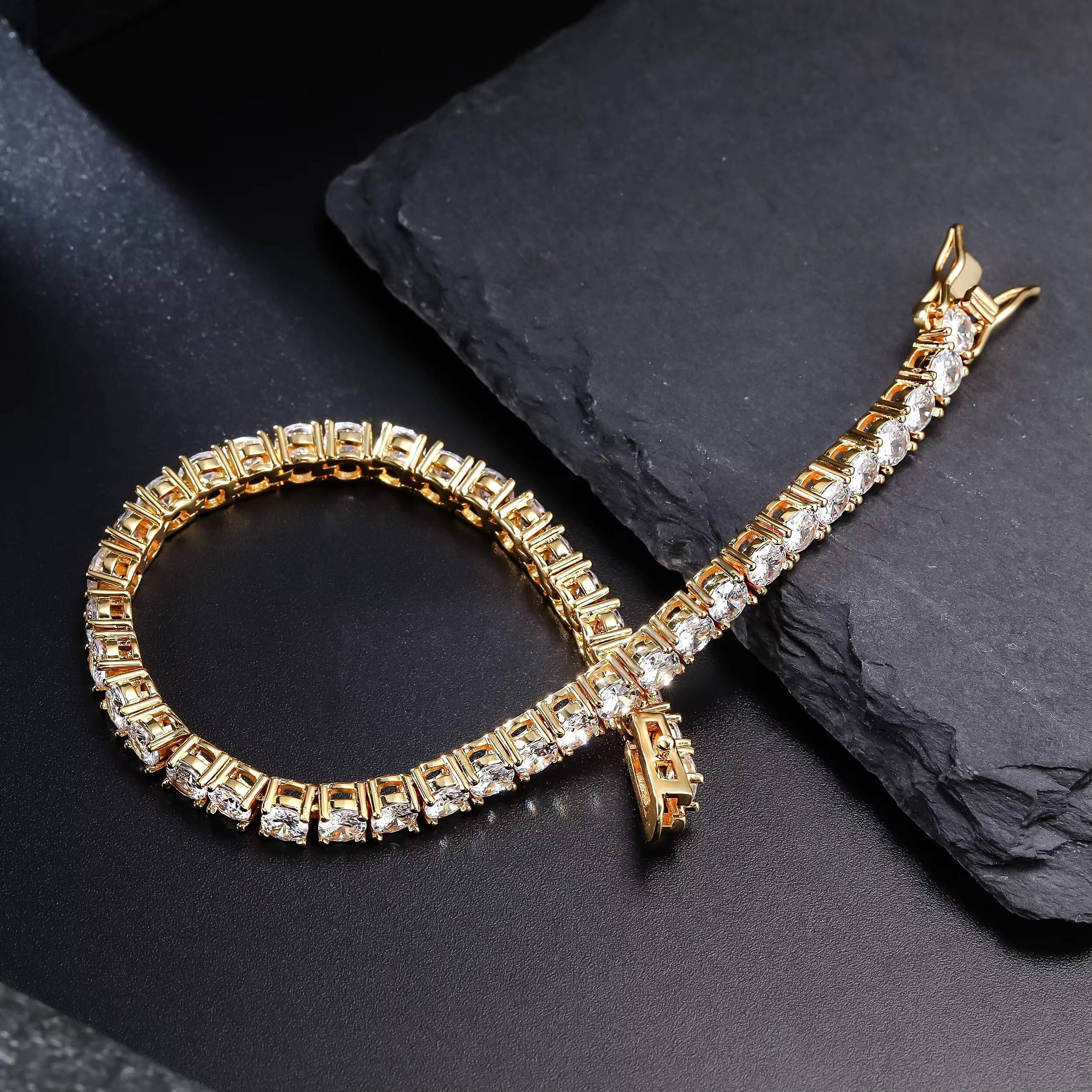 USA Stock Classic Tennis 4MM Round CZ Cubic Zirconia Cut Diamond 18K White Gold Plated Charm Tennis Bracelets for Women Men