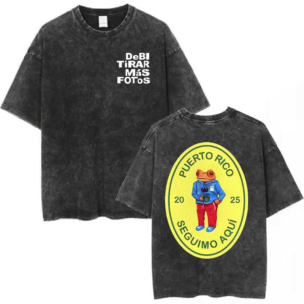 Vintage Washed T-shirt Bad Rabbit New Album DTMF Debi Tirar M s Fotos T-shirt Mens Clothing Oversized T-shirt Street ClothingXJ250409