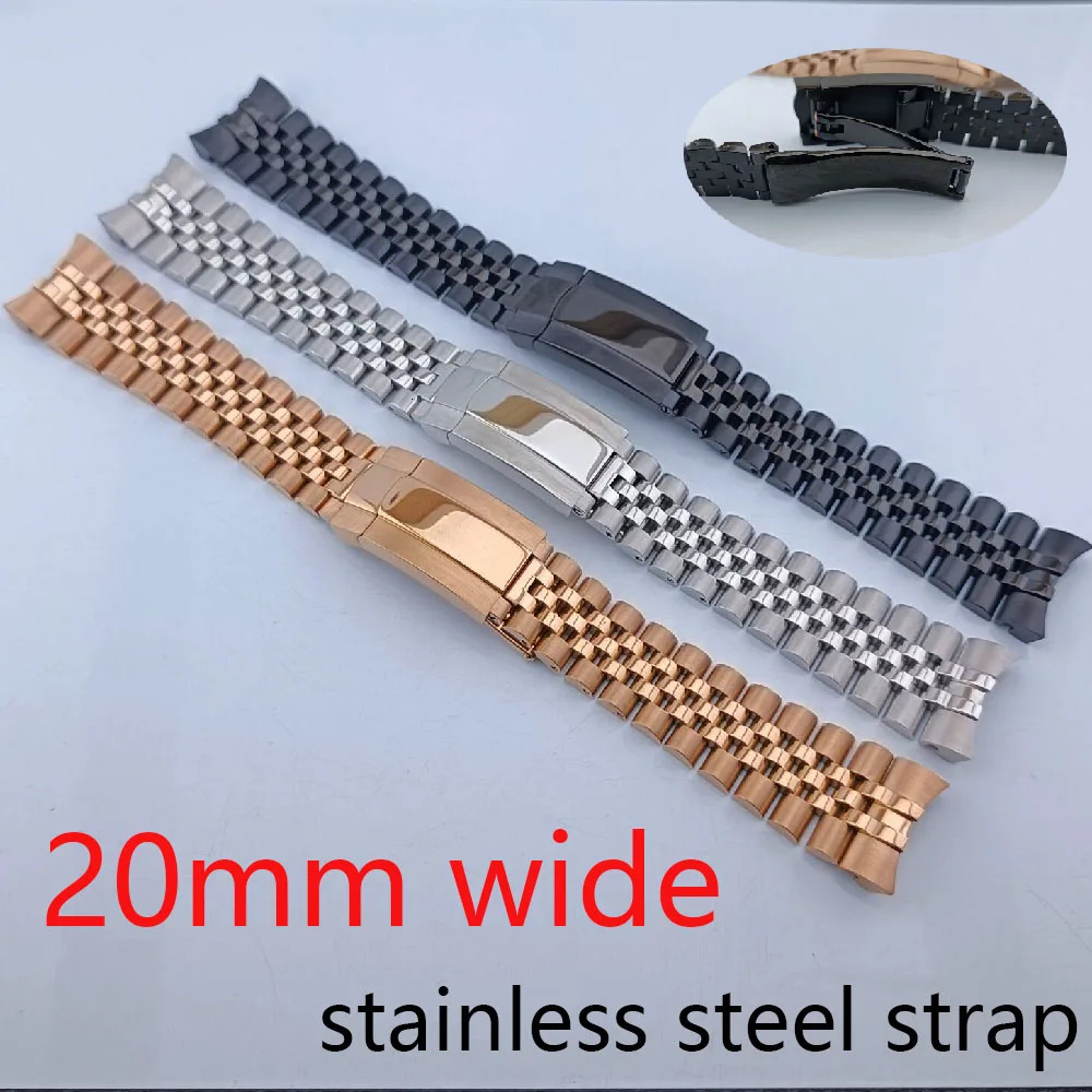 High quality 20mm wide solid five bead stainless steel daily watch strap mens watch accessories tool strap 251107