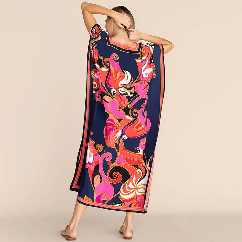 Kaftan dress oversized womens beach covering summer clothing kimono unprinted Vestido holiday 250409