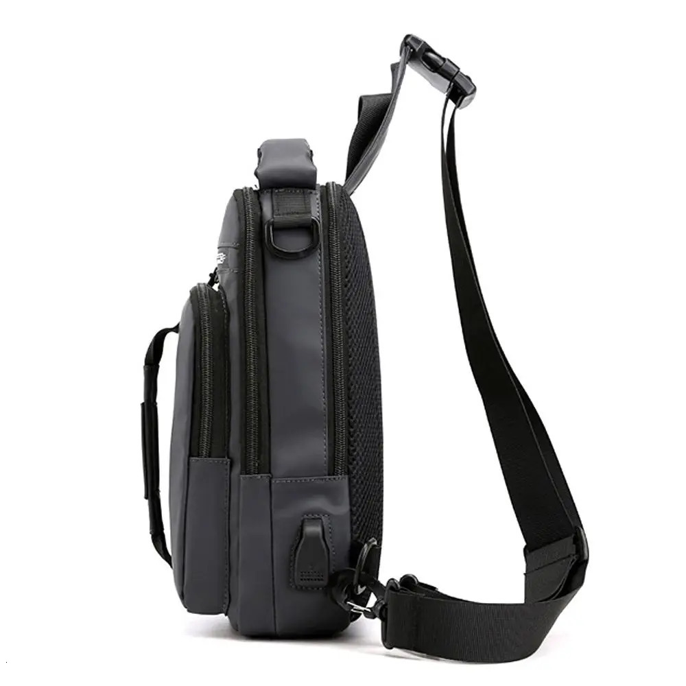 Anti theft box shoulder bag mens sling cross body messenger backpack USB port 250408