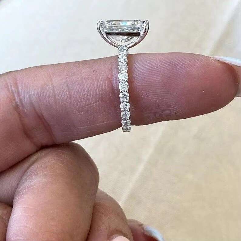 3.0 CT Radiant Cut Moissanite Ring 9x7mm Radiant Gold Wedding Rings Radiant Cut Solitaire Yellow Gold Diamond Rings