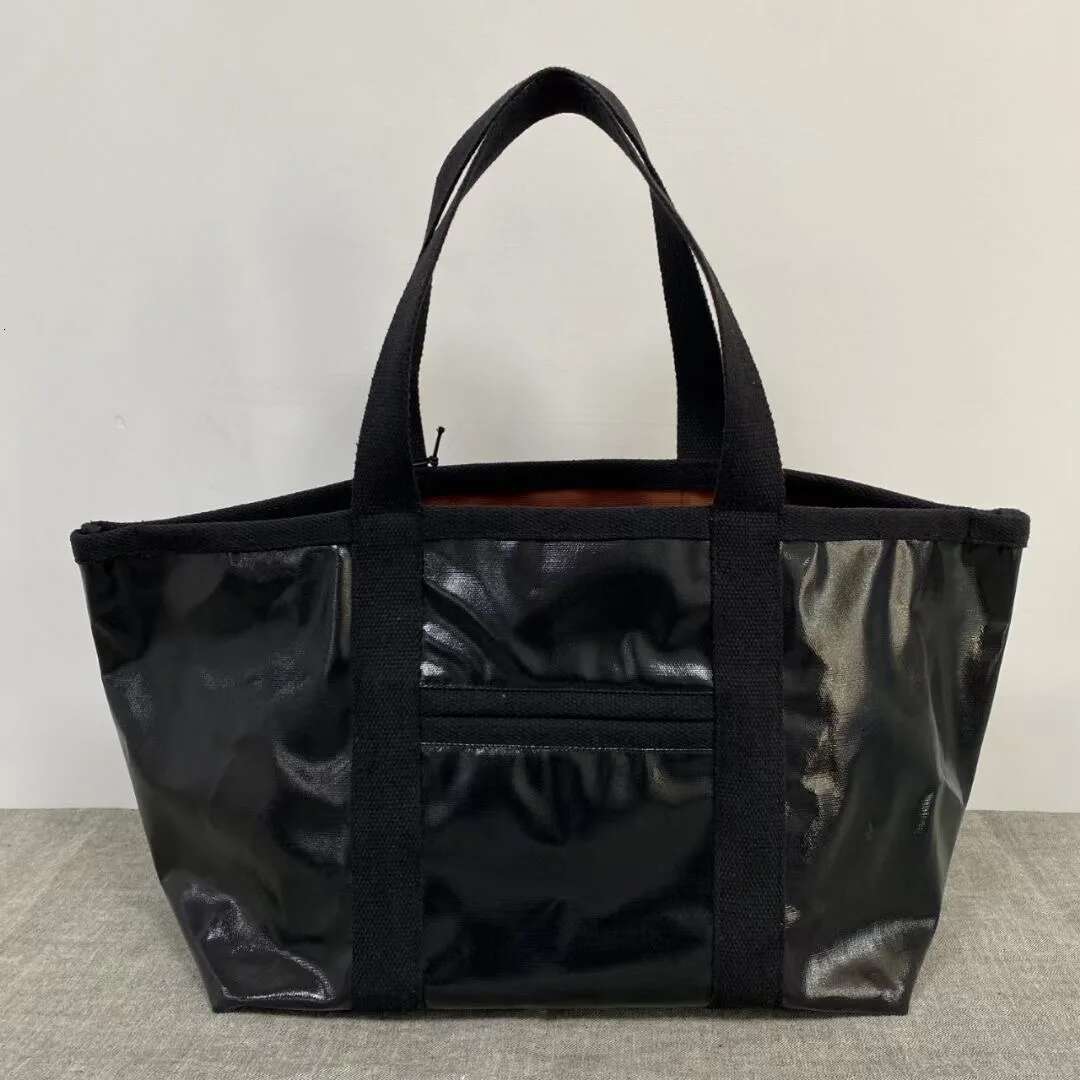 Women Fashion Large Capacity Shopper Handbag Black Ins Lady Shopping Causal Letters Print PU Coated Waterproof Shoulder Bag