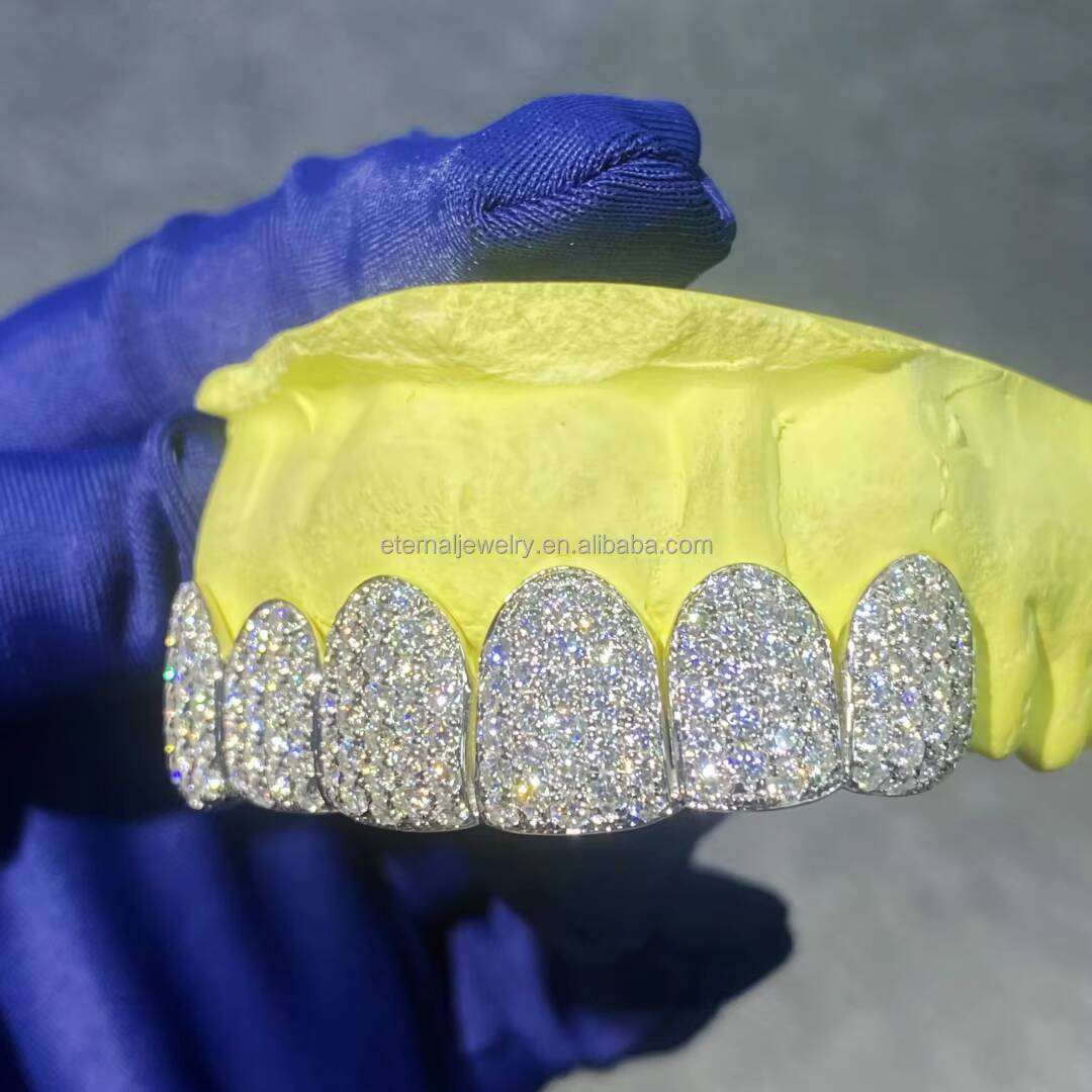Custom Single Tooth Grillz Moissanite Perm Cut 14k 18k Real Gold 925 Silver 6 Teeth Grillz Vvs Moissanite Grillz