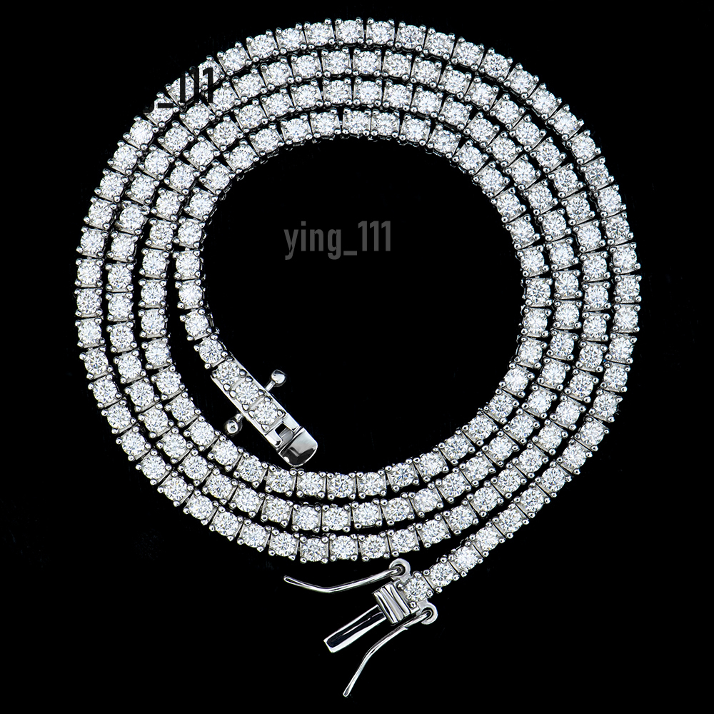 Custom Hiphop 2mm Gra Certified Clustered 925 Sterling Silver Vvs1 Diamond Moissanite Mossanite Jewelry Tennis Necklace Chain