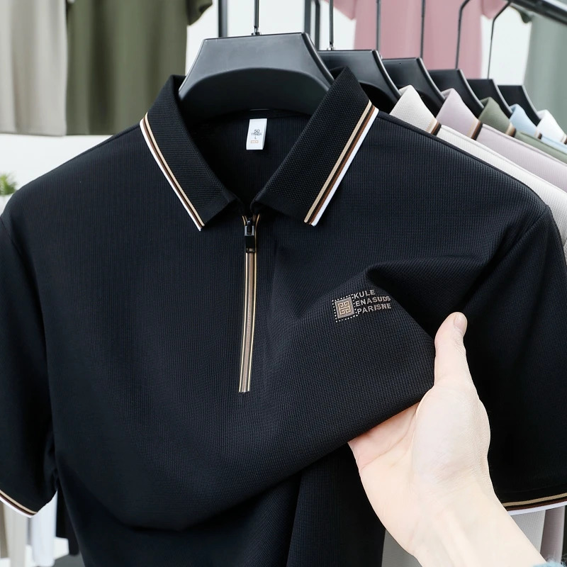 Fashion Mens Short sleeve Summer Cool Ice Silk Polo Shirt High quality T-shirt Exquisite High end PrintedTop 250407