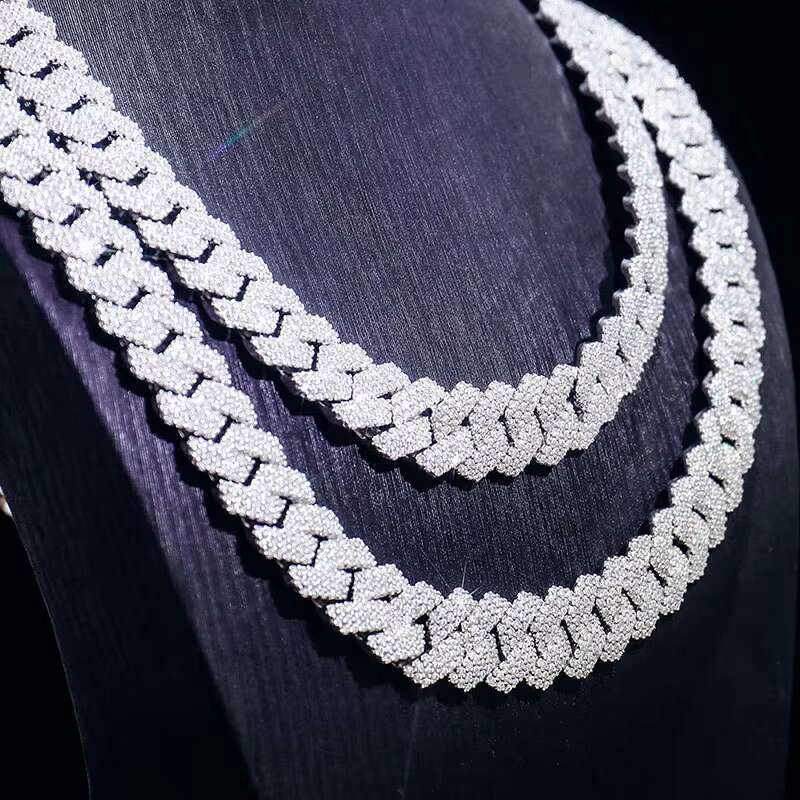 Mens Cuban Link Chain 15mm Miami Iced Out Diamond Cut Moissanite Cuban Chain 925 Sterling Silver Gold Cuban Link Chain