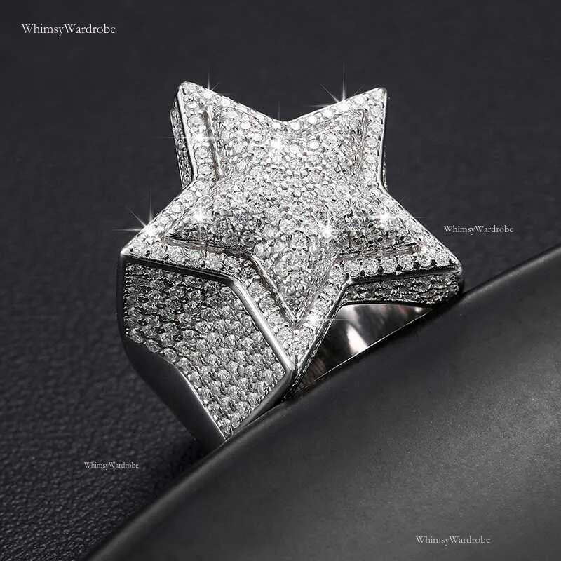 Men Band Rings Women Hiphop Fine Jewelry Iced Out Gold Plated Sterg Sier VVS Moissanite Dia Star Ring With GRA Certificate123