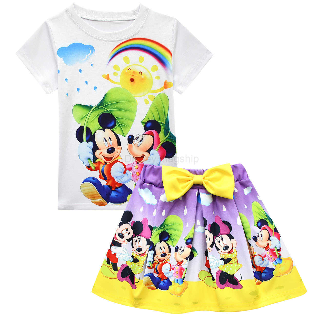 Disney Mickey and Minnie childrens set dress girls three piece set short sleeved skirt bag pleated skirt 3534XJ250409