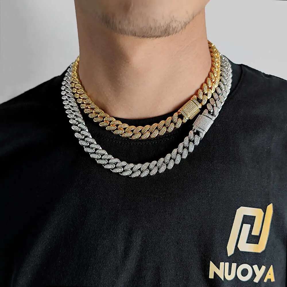 Hight Quality Moissanite Cuban Chain 12MM Iced Out Two Row VVS Diamond Cuban Link Chain Hip Hop Jewelry For Men Women
